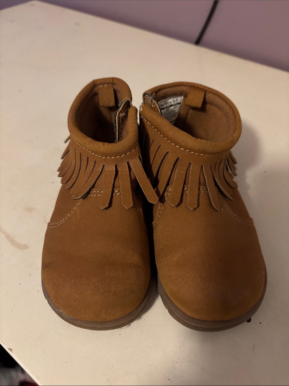 Carters Tan Fringe Kids Ankle Boots